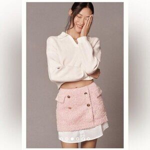 ANTHROPOLOGIE Maeve Tweed Mini Skirt Pink Combo Size 14 NEW